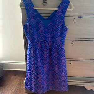 Maeve Blue and Pink Sheath Mini Dress V-neck Sleeveless